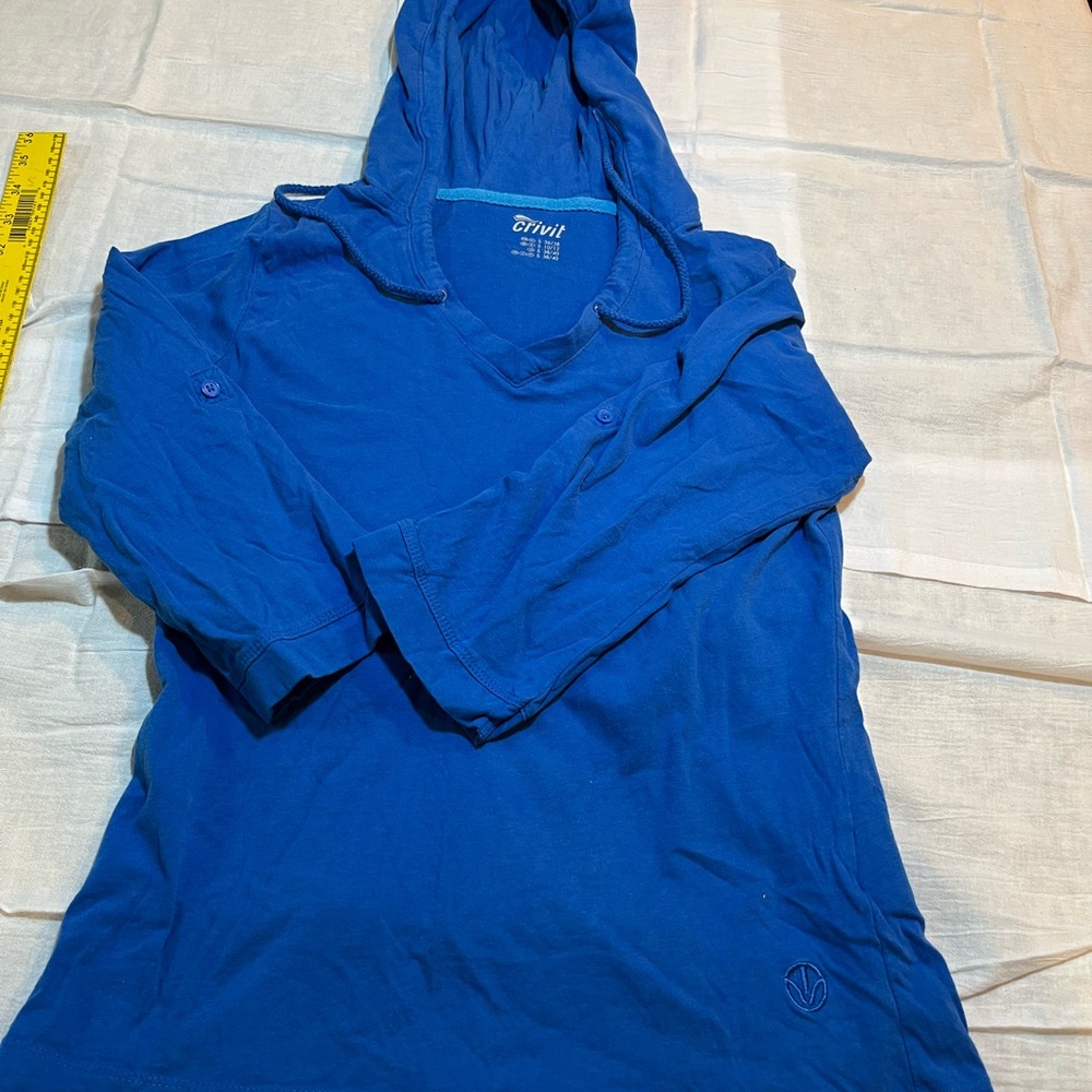 Crivit Athletic women Blue Hoodie with V-Neck size small